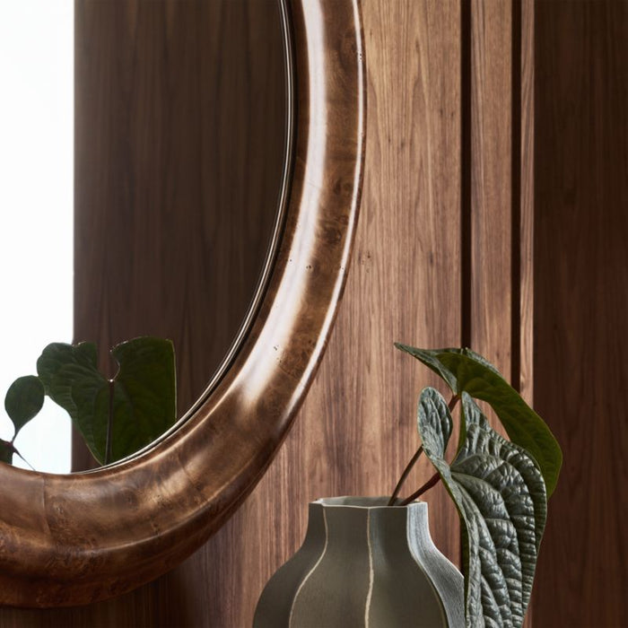 Mota Dark Burl Wood Round Wall Mirror