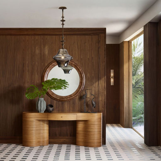 Mota Dark Burl Wood Round Wall Mirror