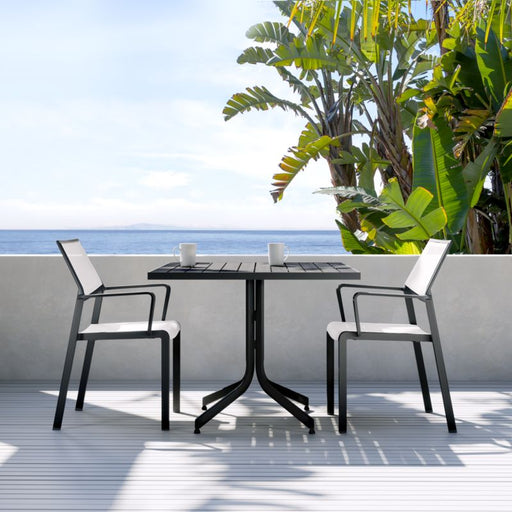 Lanai White Mesh Square Stackable Outdoor Dining Chair with Arms
