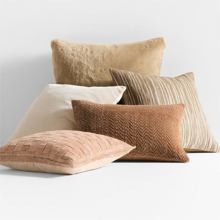 Hyde Woven Suede 20"x20" Camel Tan Throw Pillow Cover