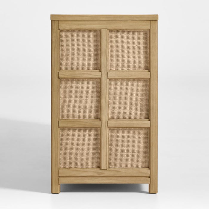 Campagna 76" Rattan and Natural Oak Wood Storage Media Console