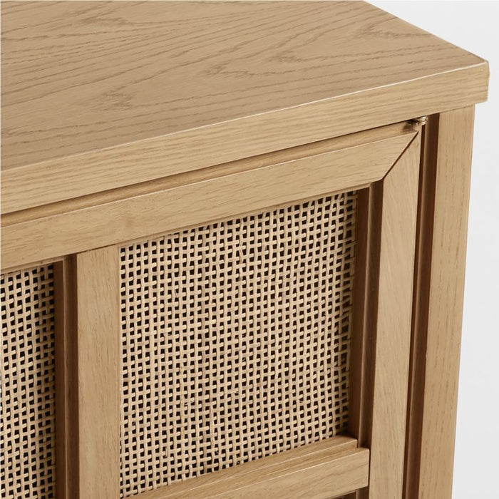 Campagna 76" Rattan and Natural Oak Wood Storage Media Console