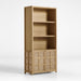 Campagna 39" Rattan and Natural Oak Wood 3-Shelf Storage Bookcase Cabinet
