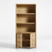 Campagna 39" Rattan and Natural Oak Wood 3-Shelf Storage Bookcase Cabinet
