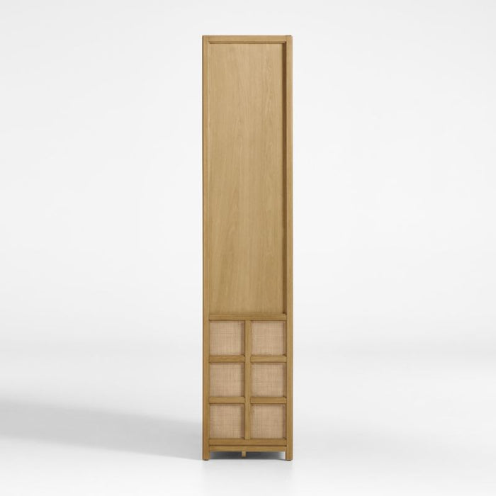 Campagna 39" Rattan and Natural Oak Wood 3-Shelf Storage Bookcase Cabinet