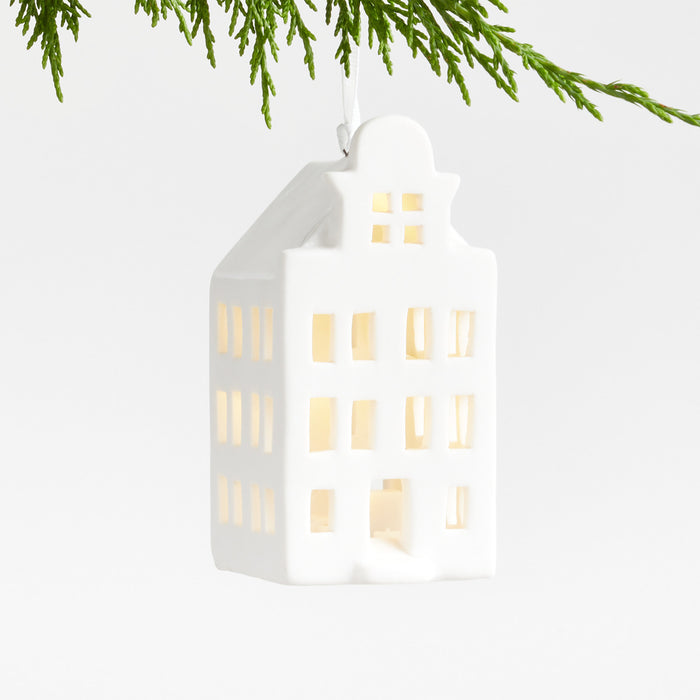 Small White Ceramic Canal House Christmas Tree Ornament