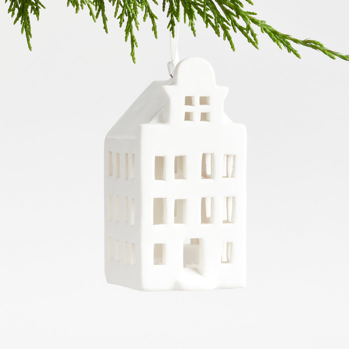 Small White Ceramic Canal House Christmas Tree Ornament