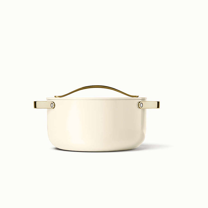 Caraway Cream Non-Stick Ceramic 6.5-Qt. Dutch Oven with Gold Hardware