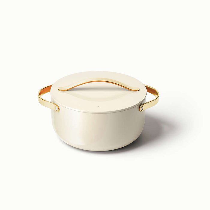 Caraway Cream Non-Stick Ceramic 6.5-Qt. Dutch Oven with Gold Hardware