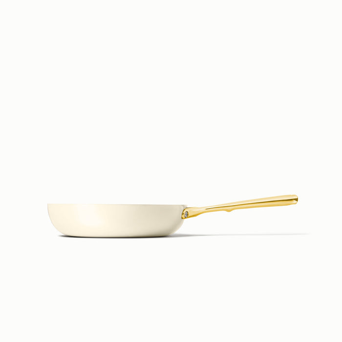 Caraway Cream Non-Stick Ceramic Fry Pan with Gold Hardware