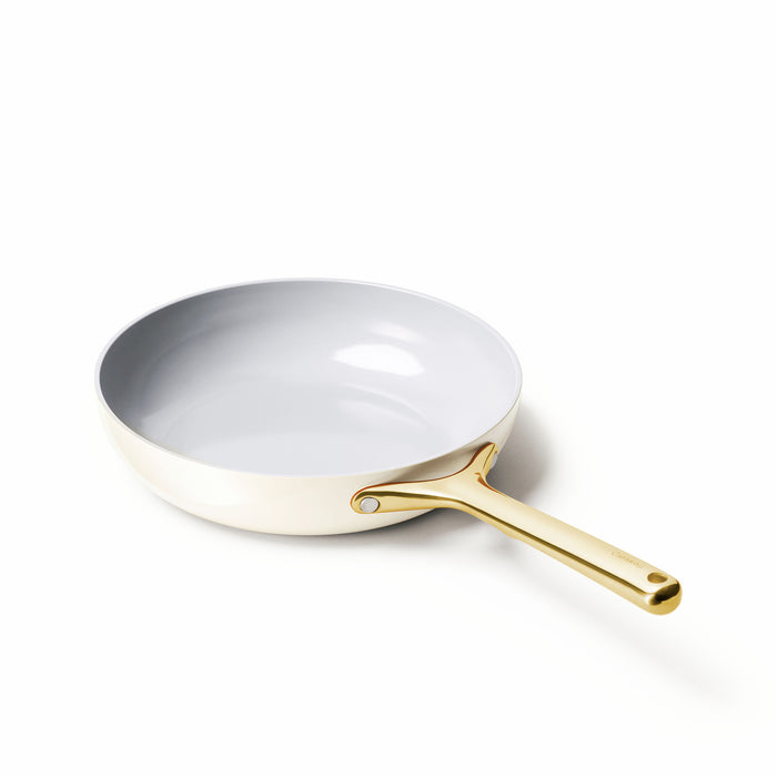 Caraway Cream Non-Stick Ceramic Fry Pan with Gold Hardware