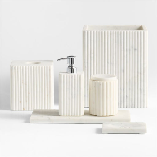 Carmen Fluted White Marble Tissue Box