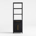 Carmen Tall White Marble Shelf and Black Ash Wood Bathroom Storage Tower