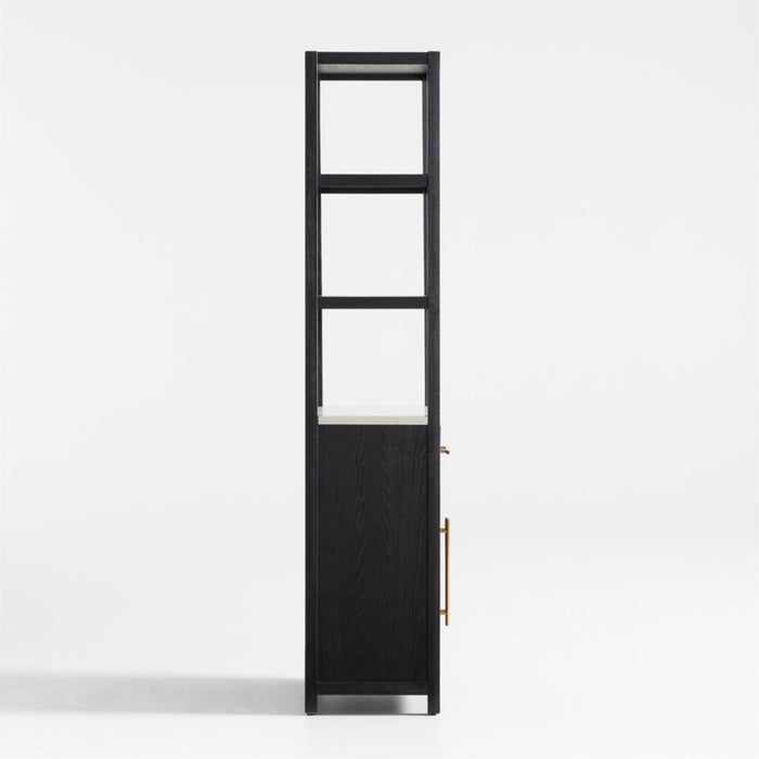 Carmen Tall White Marble Shelf and Black Ash Wood Bathroom Storage Tower