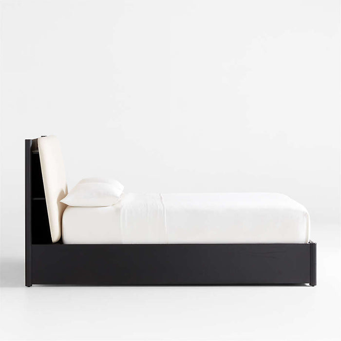 Casa Black Oak Wood Queen Storage Bed with Outlet