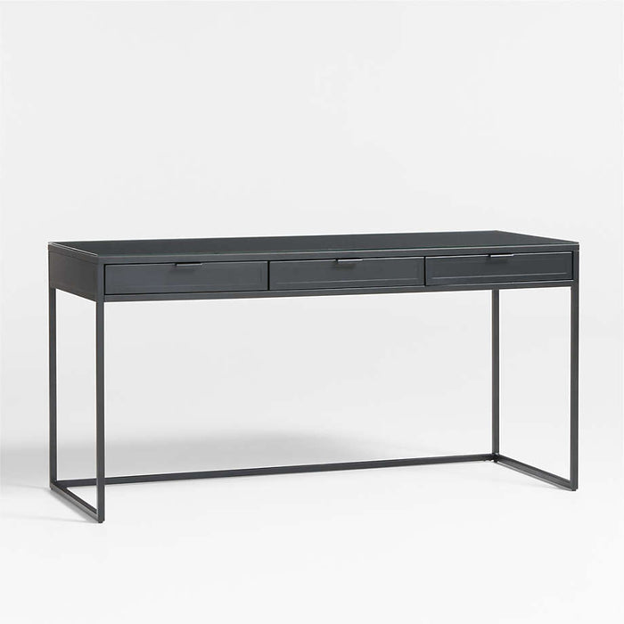 Casement 60" Black Metal Desk with Glass Top