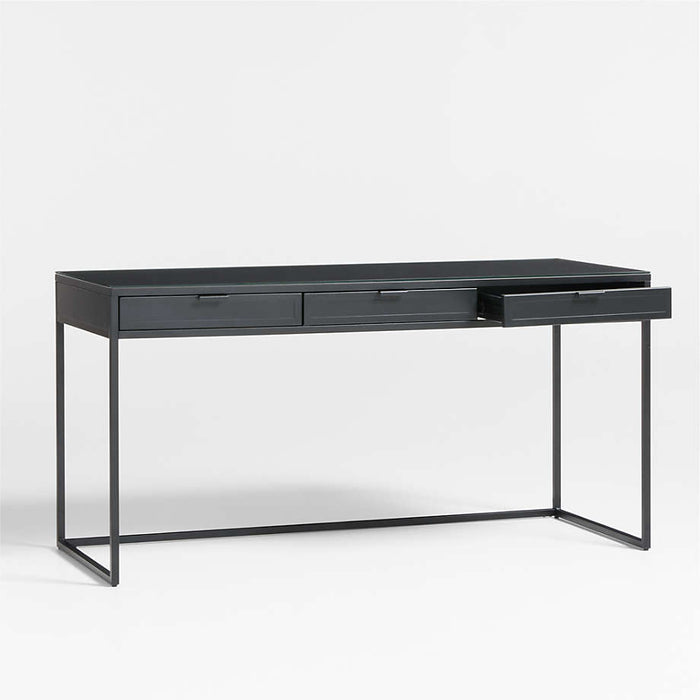 Casement 60" Black Metal Desk with Glass Top