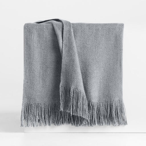Casual Textured Fringe 70"x55" Smoke Blue Throw Blanket