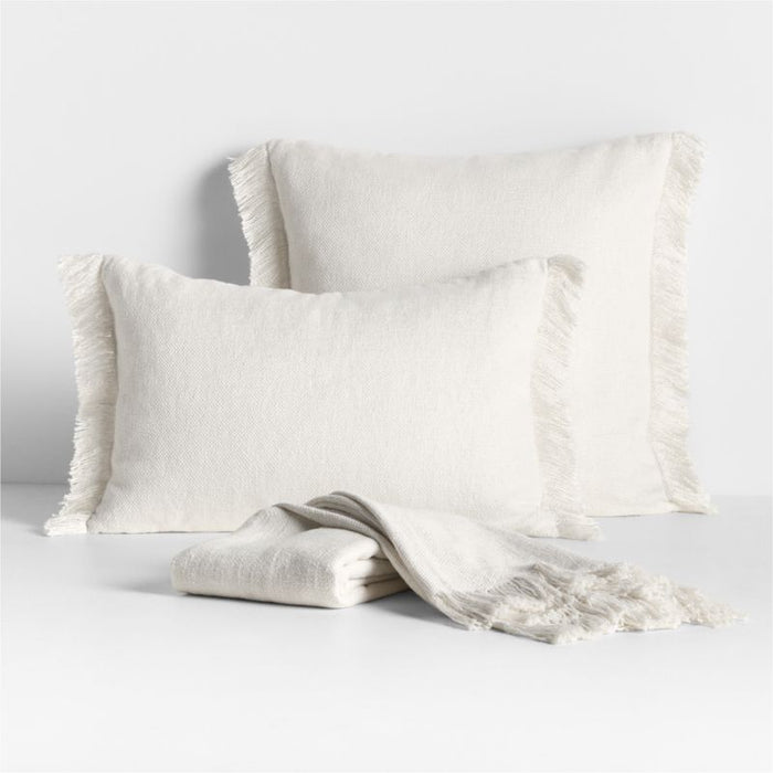 Casual Textured Fringe 70"x55" Arctic Ivory Throw Blanket