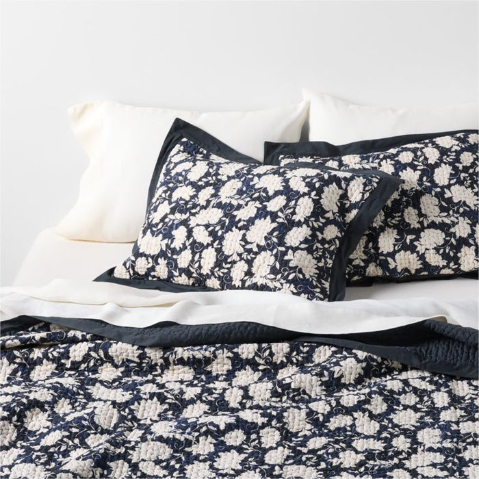 Celeste Organic Cotton Midnight Navy Floral Euro Bed Pillow Sham