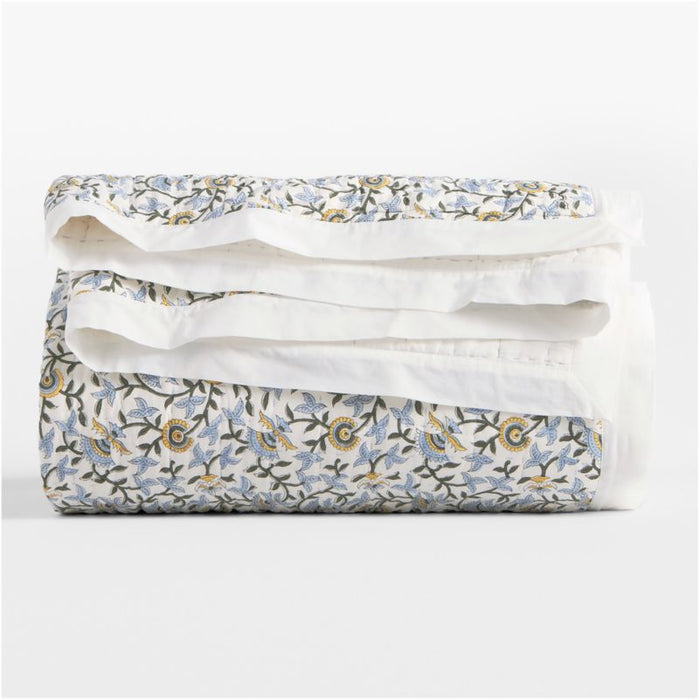 Celeste Organic Cotton Blue Vine Print King Quilt