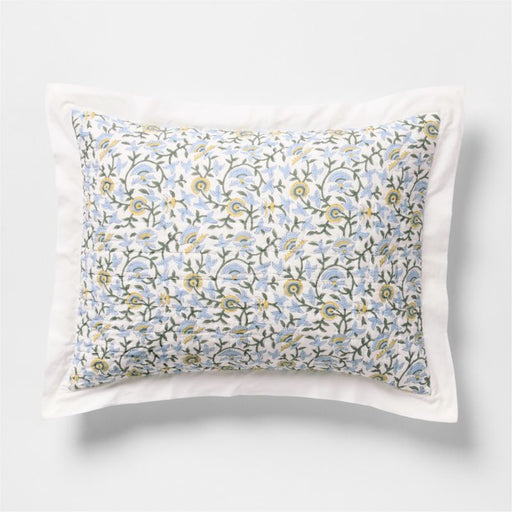 Celeste Organic Cotton Blue Vine Print Euro Quilted Bed Pillow Sham