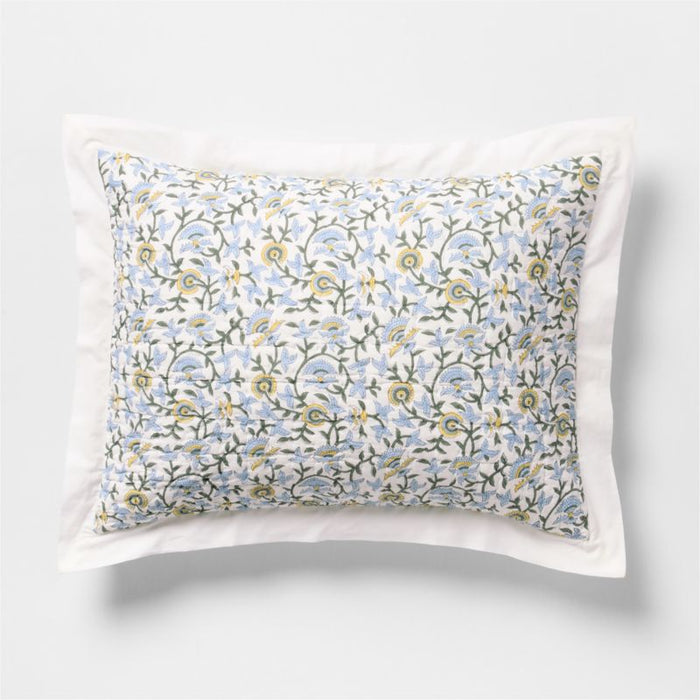 Celeste Organic Cotton Blue Vine Print Standard Quilted Bed Pillow Sham
