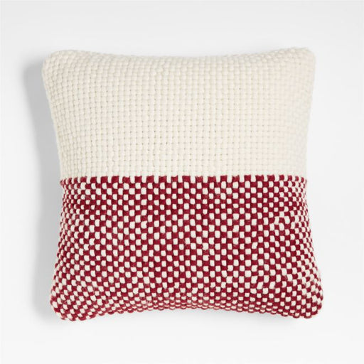 Luminous Red and Arctic Ivory Chunky Knit 20"x20" Holiday Throw Pillow Cover