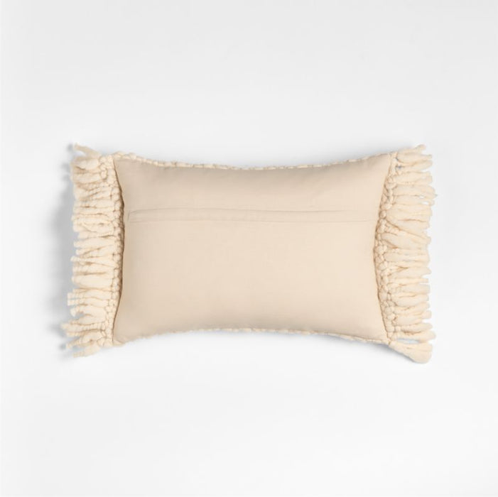 Chunky Woven Wool Fringe 22"x15" Arctic Ivory Throw Pillow Cover