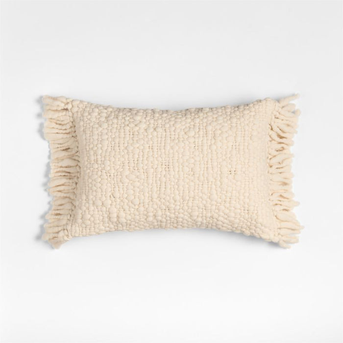 Chunky Woven Wool Fringe 22"x15" Arctic Ivory Throw Pillow Cover