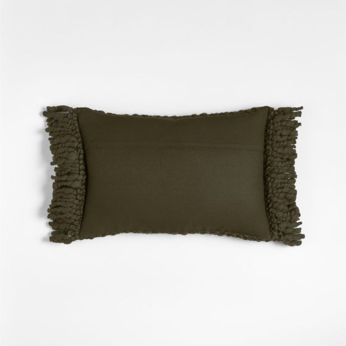 Chunky Woven Wool Fringe 22"x15" Burnt Green Throw Pillow Cover