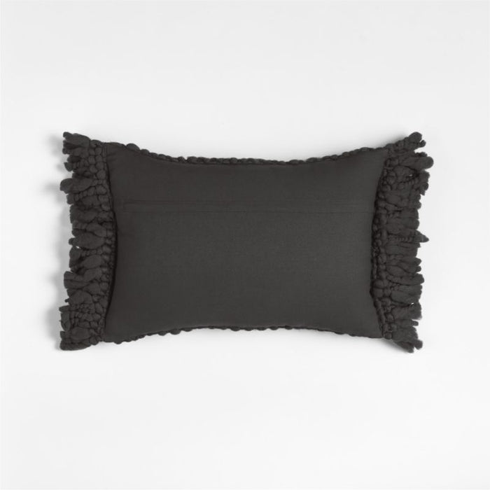 Chunky Woven Wool Fringe 22"x15" Storm Grey Throw Pillow Cover