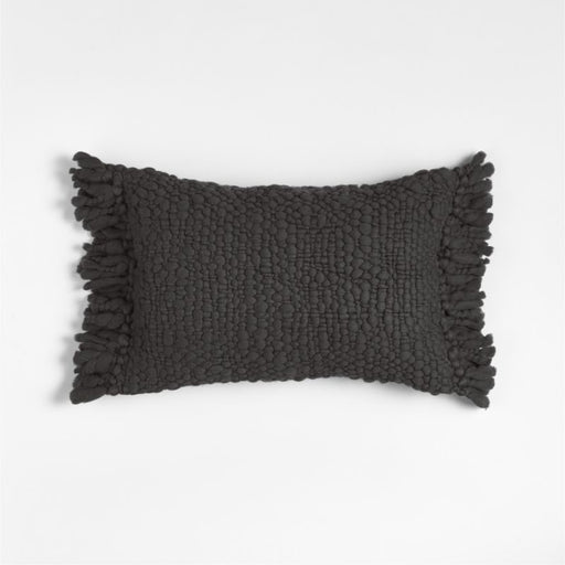 Chunky Woven Wool Fringe 22"x15" Storm Grey Throw Pillow Cover