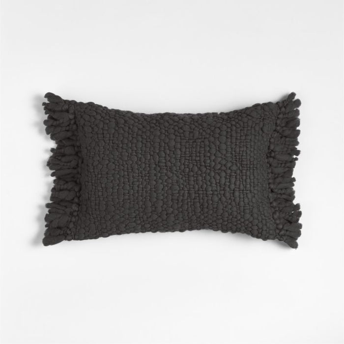 Chunky Woven Wool Fringe 22"x15" Storm Grey Throw Pillow Cover