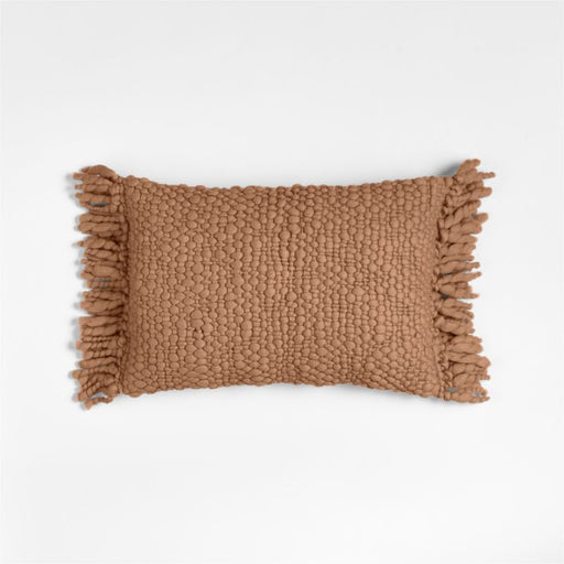 Chunky Woven Wool Fringe 22"x15" Sierra Tan Throw Pillow Cover
