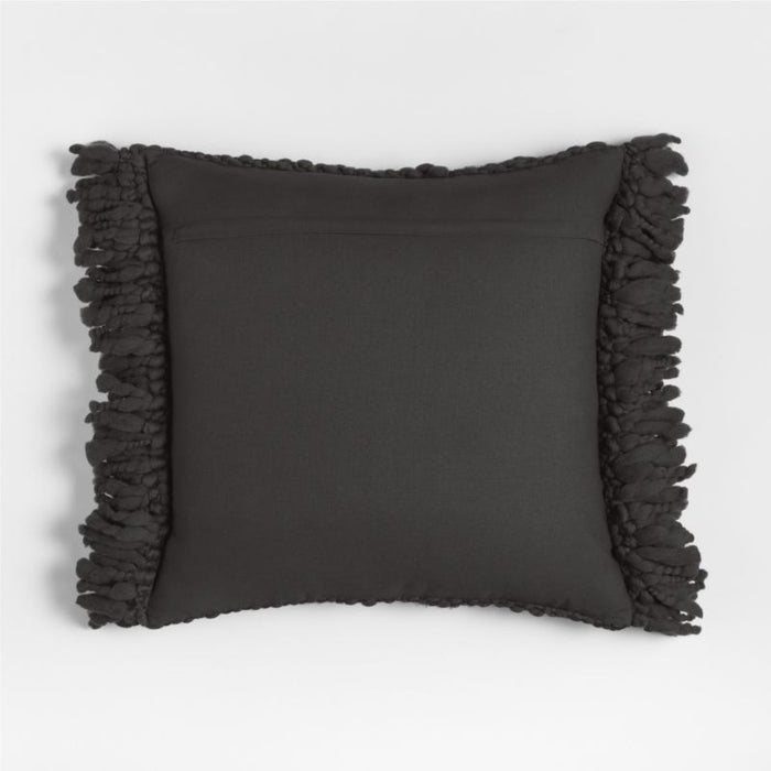 Chunky Woven Wool Fringe 23"x23" Storm Grey Throw Pillow Cover