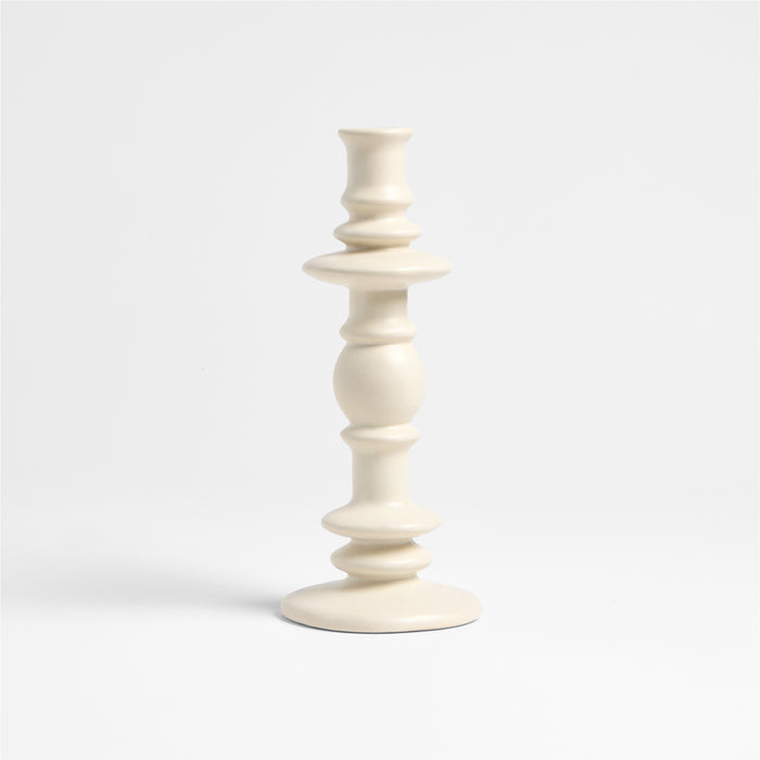 Cortana Large Off-White Earthenware Taper Holder 10.25"
