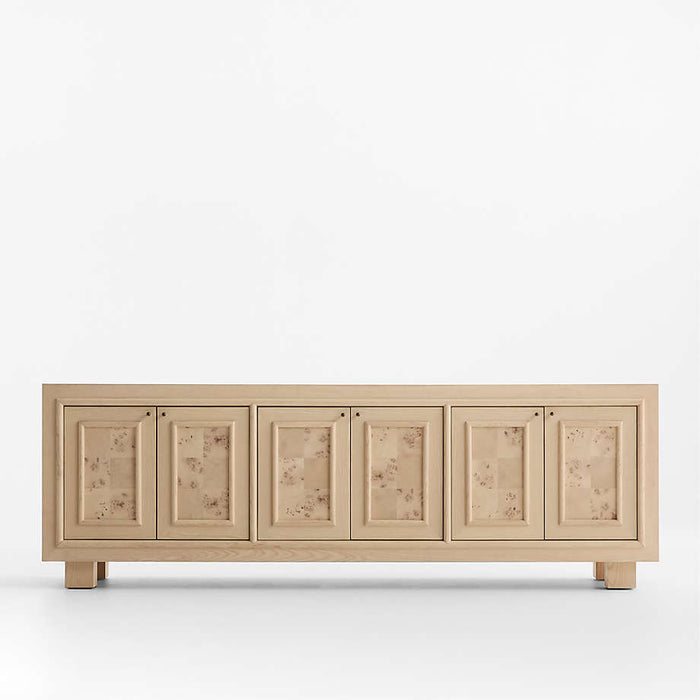 Cotswold 85" Natural Oak and Burl Storage Media Console