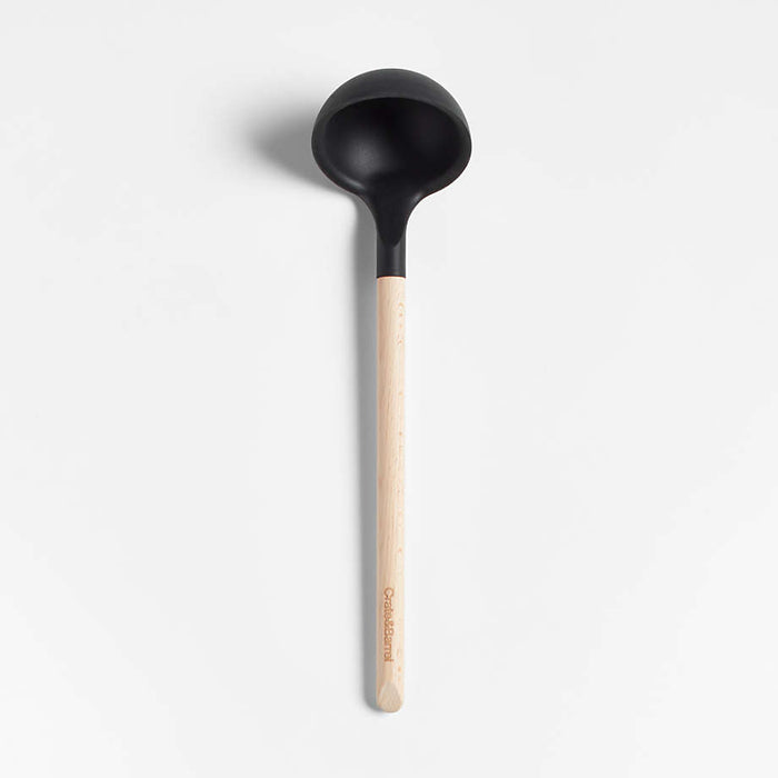 Crate & Barrel Black Silicone and Wood Ladle