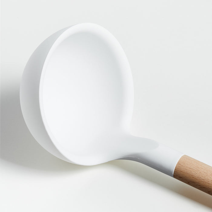 Crate & Barrel White Silicone and Wood Ladle