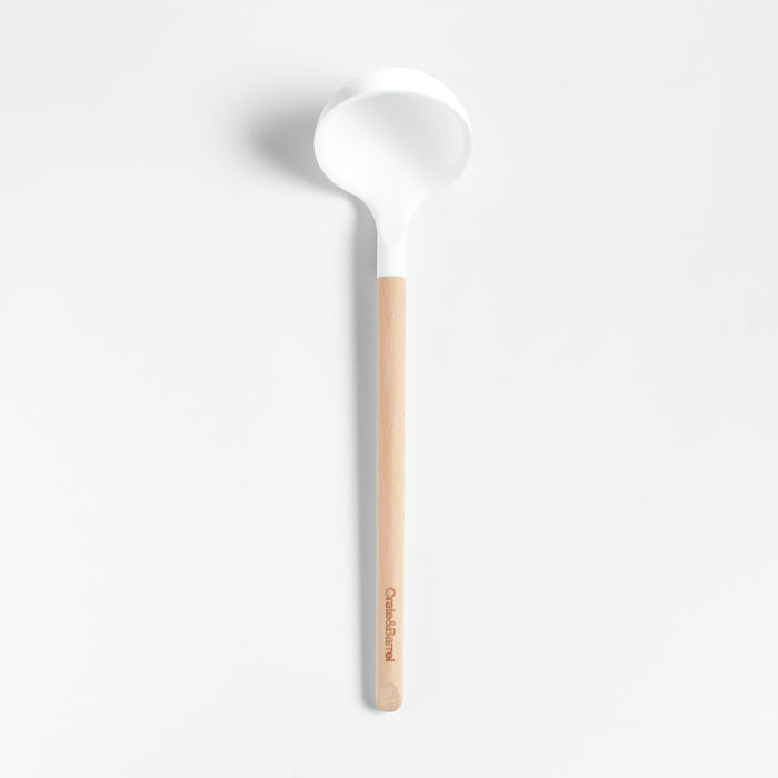Crate & Barrel White Silicone and Wood Ladle