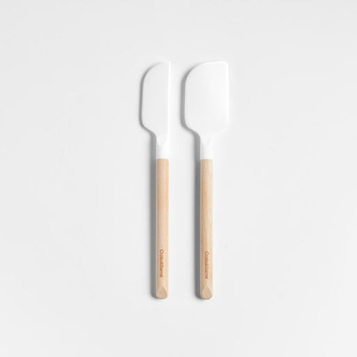 Crate & Barrel Wood and White Silicone Mini Spatulas, Set of 2