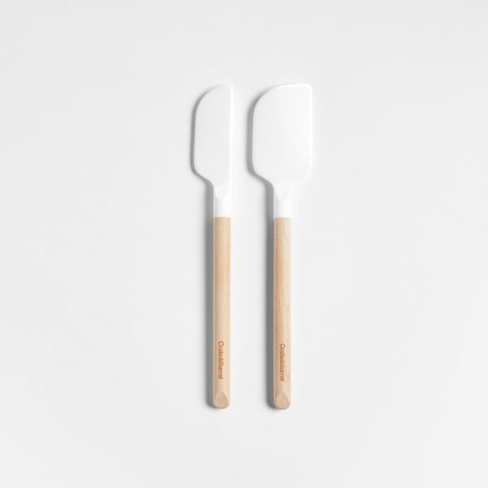 Crate & Barrel Wood and White Silicone Mini Spatulas, Set of 2