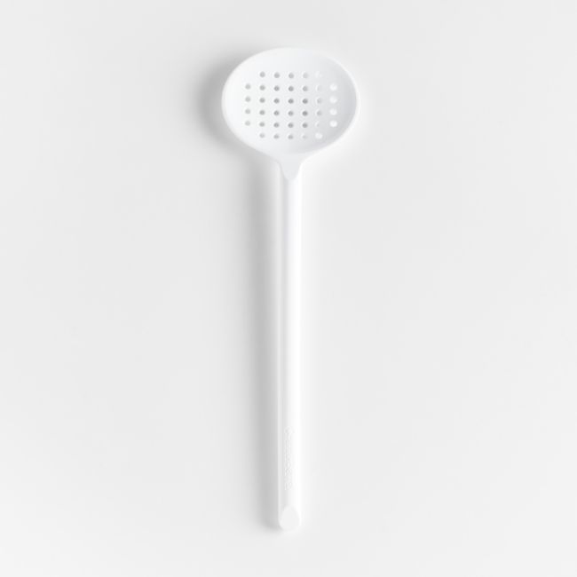 Crate & Barrel White Silicone Slotted Spoon