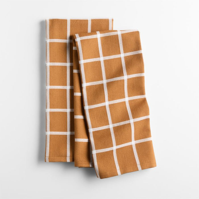 Cuisine Windowpane Brulee Brown Organic Cotton Dish Towels, Set of 2