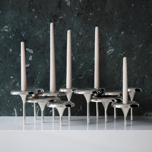 Aura Short Nickel Cast Brass Candelabra by Daniel Humm