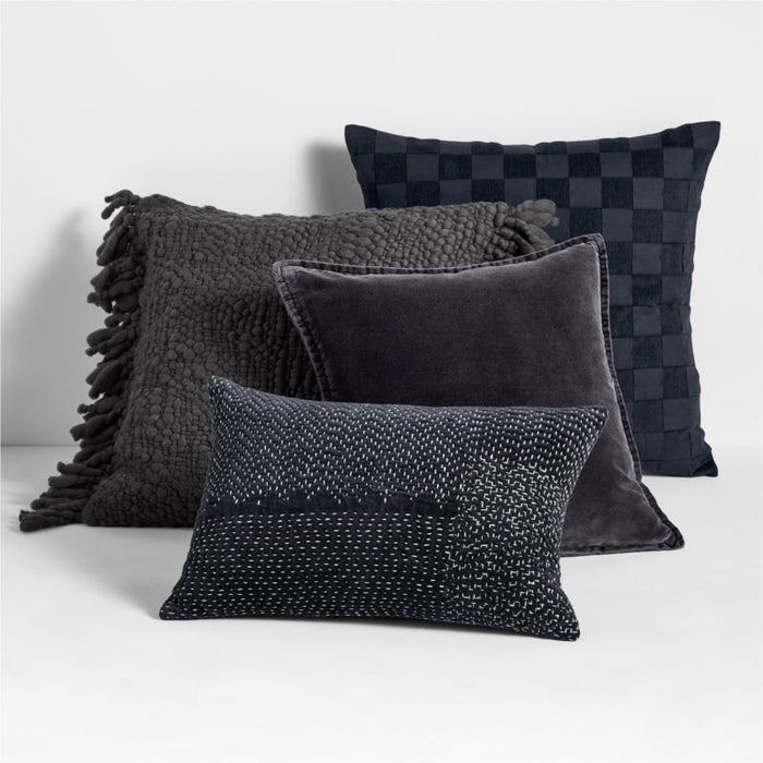 Chunky Woven Wool Fringe 23"x23" Storm Grey Throw Pillow Cover