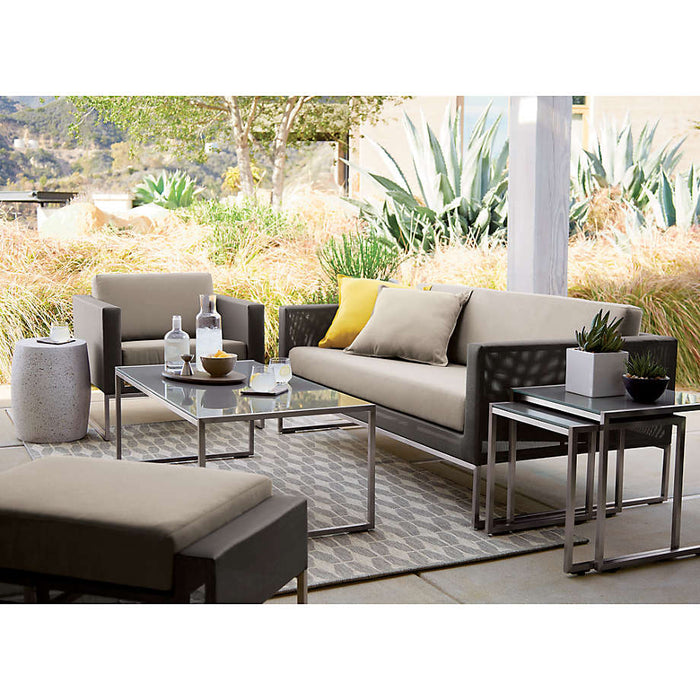 Dune Outdoor Nesting Tables with Taupe Painted Glass, Set of 2
