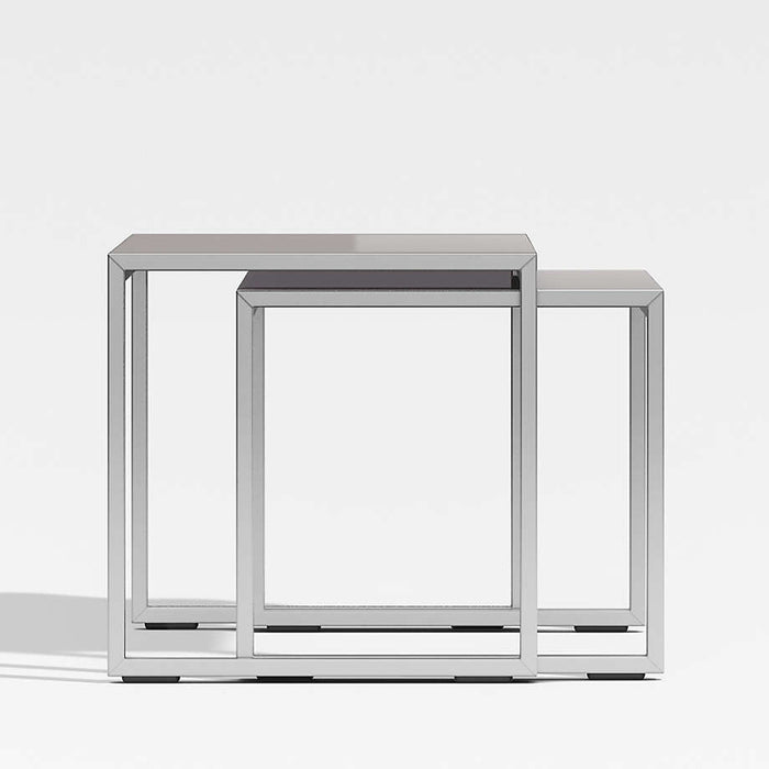 Dune Outdoor Nesting Tables with Taupe Painted Glass, Set of 2