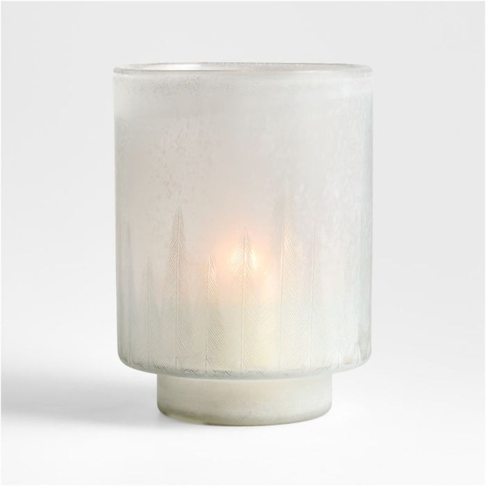 Etched Christmas Tree Frosted Glass Large Hurricane Candle Holder 11"